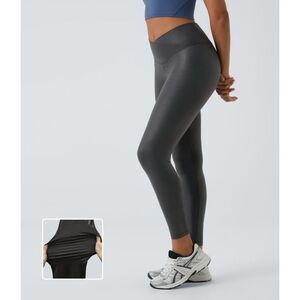 Halara Faux Leather Crossover Pocket Foil Print Stretchy Capri Leggings XS NWT